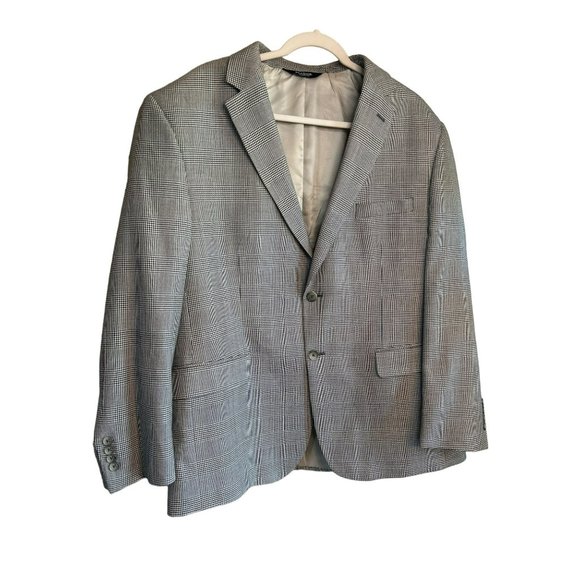 JOS A BANKS Men’s 2 Button Silk Wool Houndstooth Gray Suit Jacket Blazer SZ 46R - Picture 3 of 8